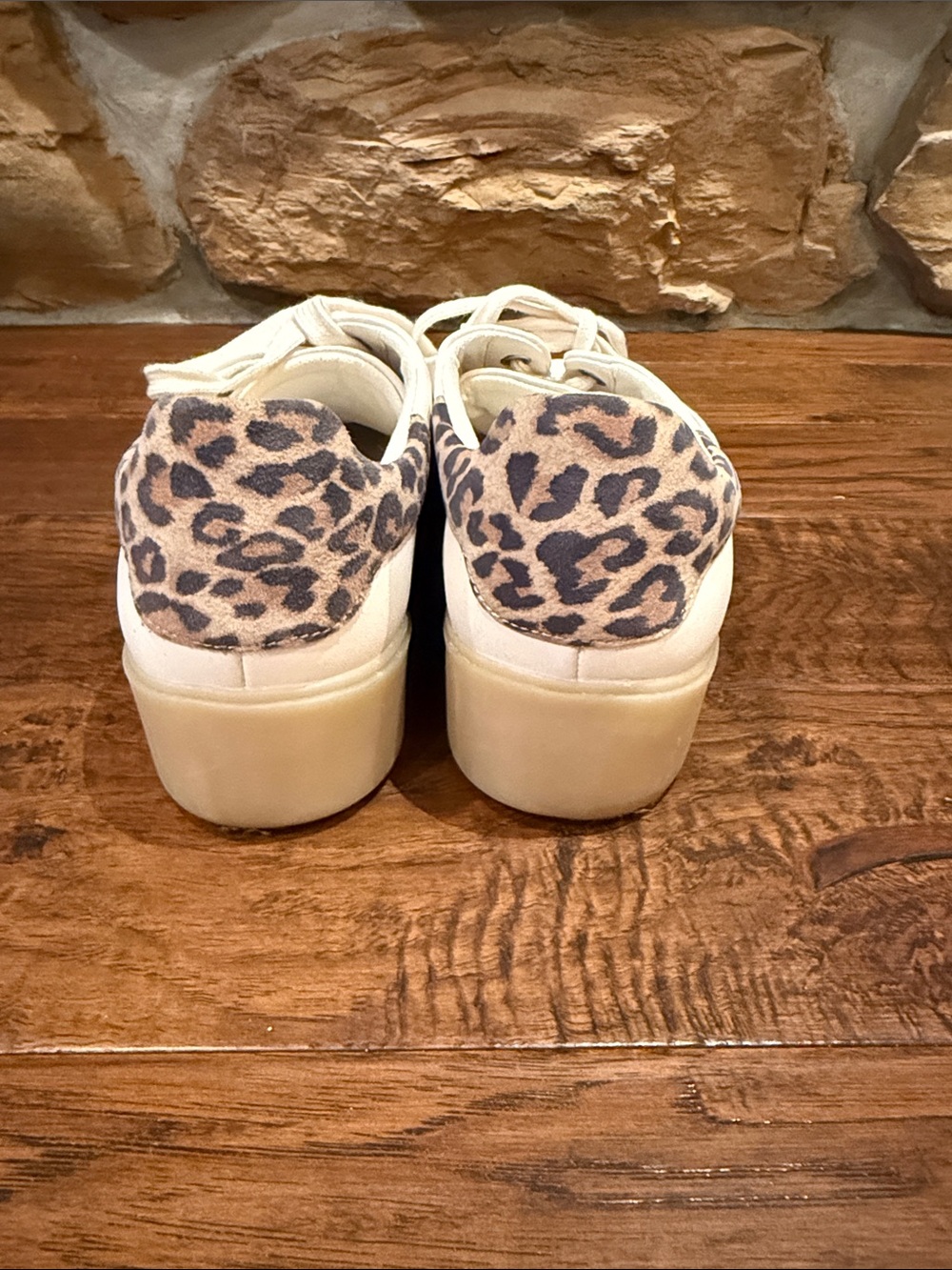 Naturalizer Cream Lace-Up Sneakers with Leopard Heel - Picture 2 of 5